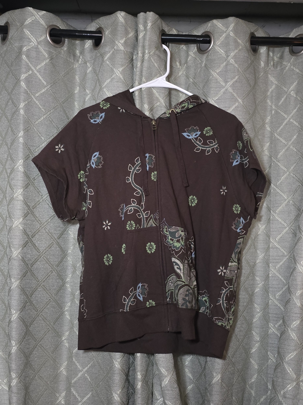 Cato Brown Floral Zip-Front Short Sleeve Hoodie